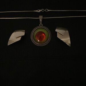 Jewelry Gift Set Vintage Moon Pendant Sterling Chain Sterling Earrings